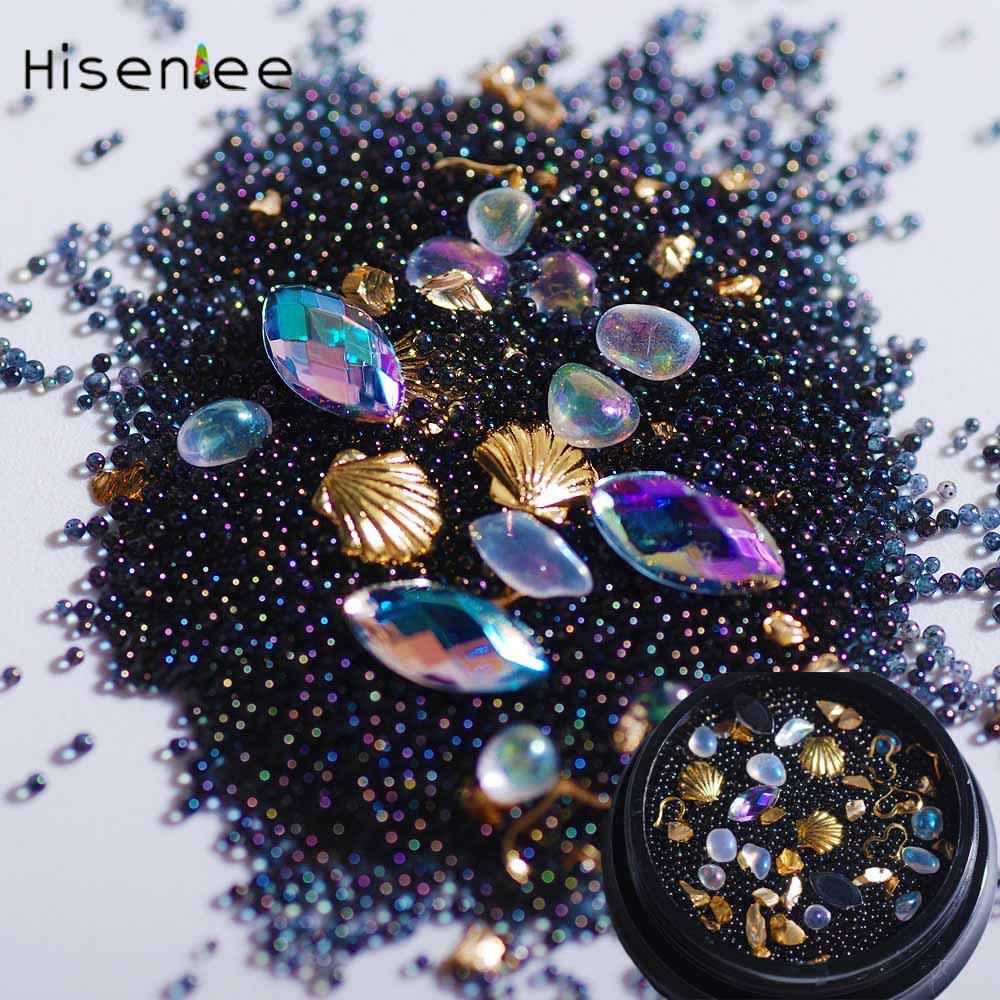 2 коробки смешанного размера DIY Art 3D Стразы Золотые металлические кристаллы для ногтей Micor бусины