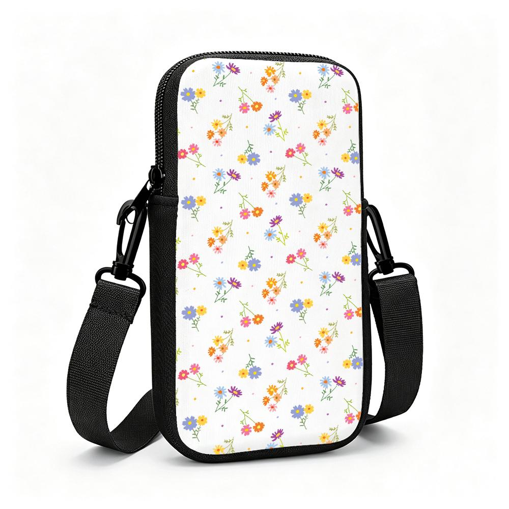 Vintage Colorful Floral Print Crossbody Phone Bag, Festive Small Flower Pattern Shoulder Purse, Holiday Gift Cell Phone Pouch for Women Christmas Part