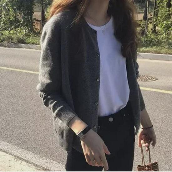 Spring 2025 High-End Women's Gray Knitted Cardigan - Versatile Short Sweater