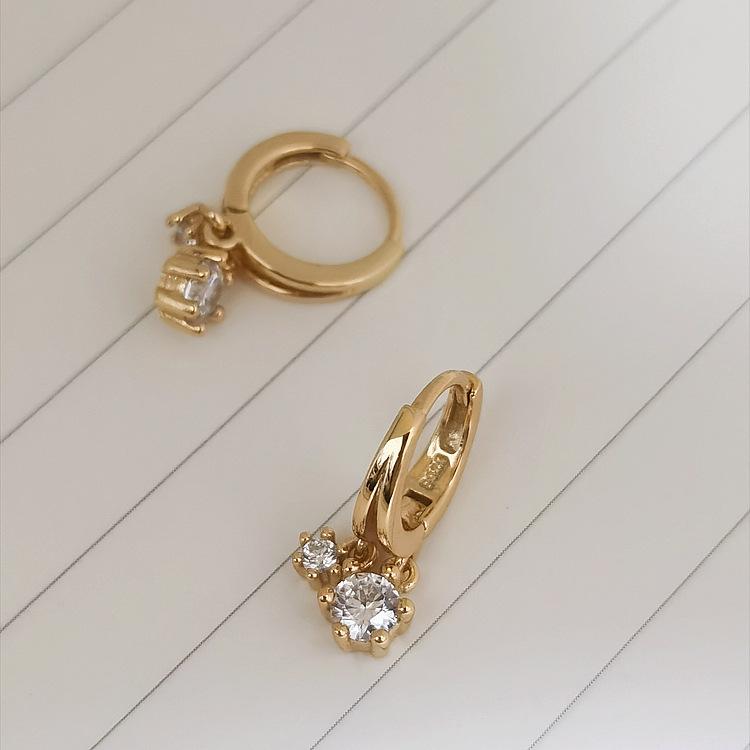 Fashion Jewelry 925 Sterling Silver Luxury Shiny Zircon Drop Hoop Earring Gold Plated Simple Design for Party Gift for Women