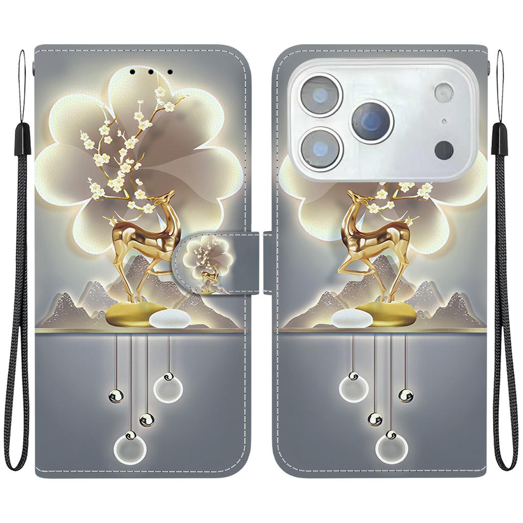 For iPhone 17 Pro Max Case Pattern Printing Anti-Drop Leather Flip Wallet Phone Cover with Lanyard