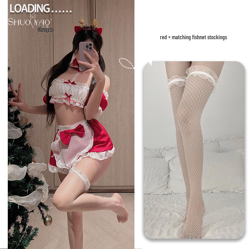Shuo Yao Sexy Red Christmas Maid Lingerie Set - Women's Temptation Sleepwear 016