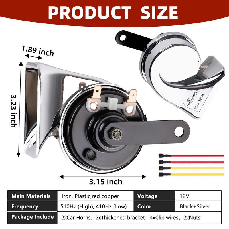 12V Copper Coil Double Horn 120dB Loud for Nissan ATV Motorcycle - Dual Tone Snail Horn Waterproof Car Truck Van EV