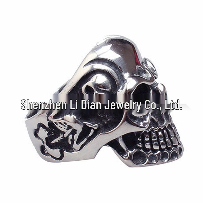 Stainless Steel Skull Men's Punk Ring - European & American Hand-Polished Jewelry