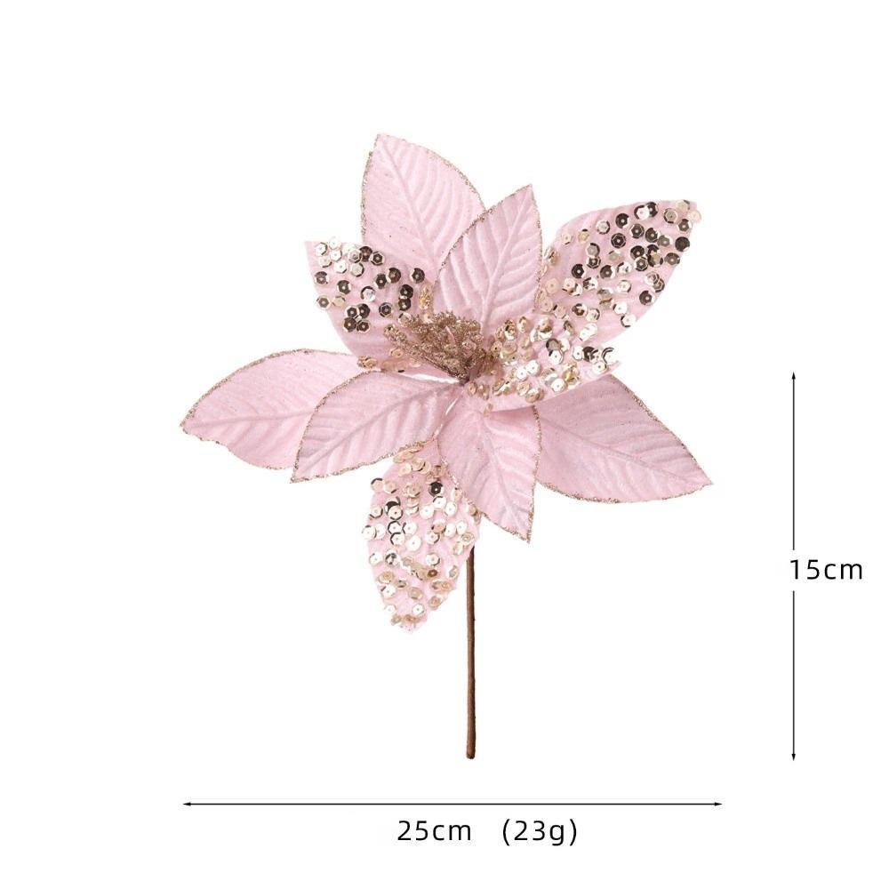 Новый 25 см Искусственный цветок пуансеттии Блестки Блеск Имитация цветов Сверкающий Рождественский цветок с блестками Фестиваль Нового года