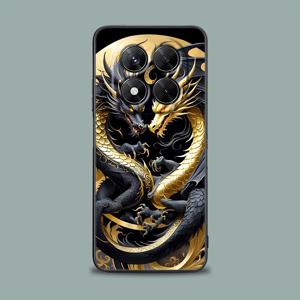 Чехол для телефона для Xiaomi Redmi 15C 14C 12C 13C Redmi Note 15 14 13 12 11 10 Pro Plus 5G 12S Силиконовый чехол Милый Черно-белый Дракон