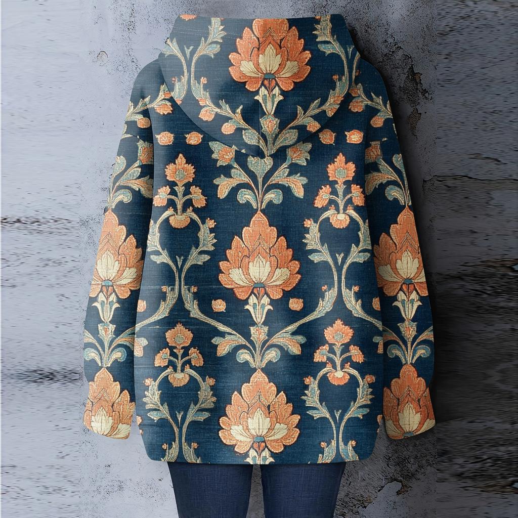 Женский худи свободного кроя с цветочным принтом и длинными рукавами