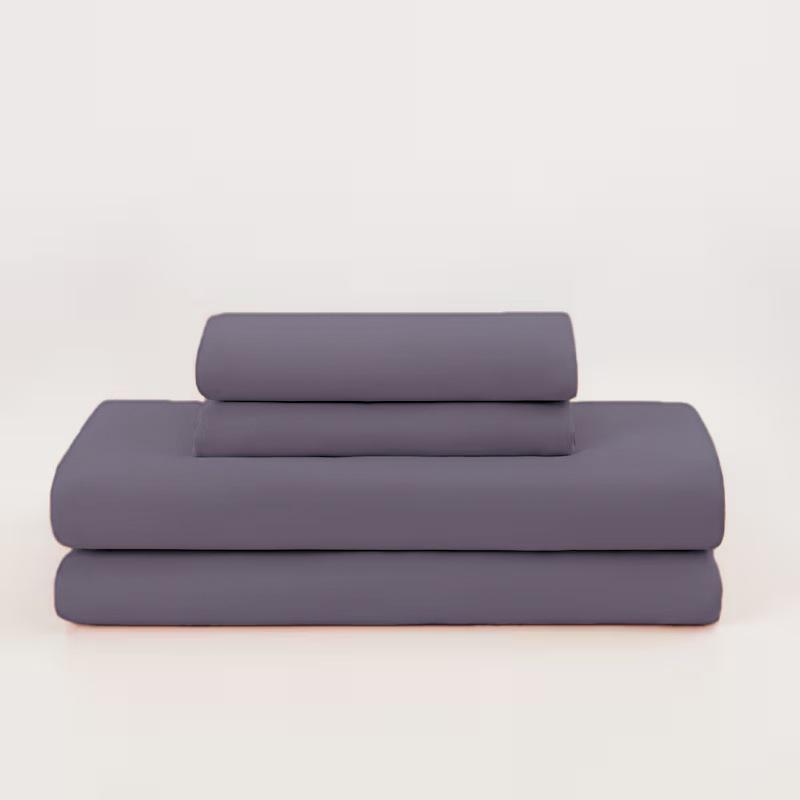 Solid Color Brushed 90g Fitted Sheet, Flat Sheet, and Pillowcase 4-Piece Bedding Set