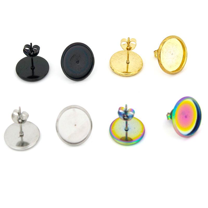 20Pcs Stainless Steel Earring Studs Base Post Pin With Earring Plug Fit 8 10 12mm Cabochon Setting DIY Jewelry Making Supplies