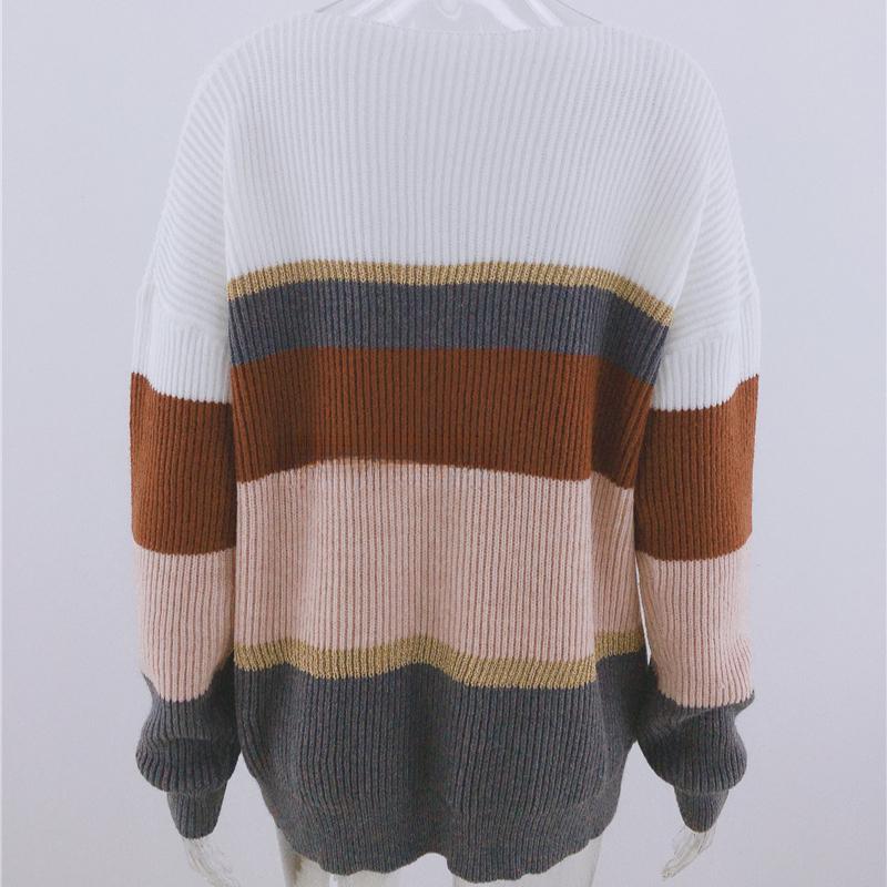 IHUASU Женский осенне-зимний полосатый вязаный свитер с V-образным вырезом