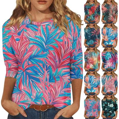 Рубашки с рукавом 3/4 для женщин, милые футболки с графическим принтом, блузки, повседневные базовые топы больших размеров, пуловеры