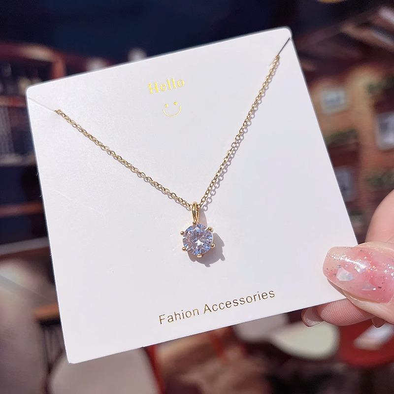 Корейское простое ожерелье из титановой стали с подвеской из циркония - универсальная, изысканная цепочка на ключицу для женщин