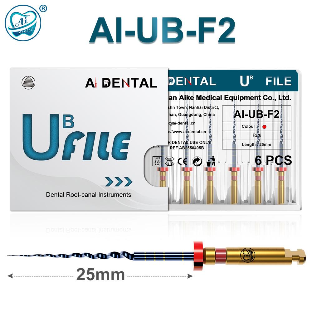 Файл для корневых каналов AI-UB, 6 шт., 25 мм, Ultimate Blue Prebend, треугольное сечение, переменная конусность, непрерывное вращение по часовой стрелке для лечения