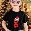 Cute Santa Hat Beard 26 A‑Z Alphabet Graphic Children Christmas T‑Shirt Cotton Short Sleeve Boys Girls Winter Festival Party Tee