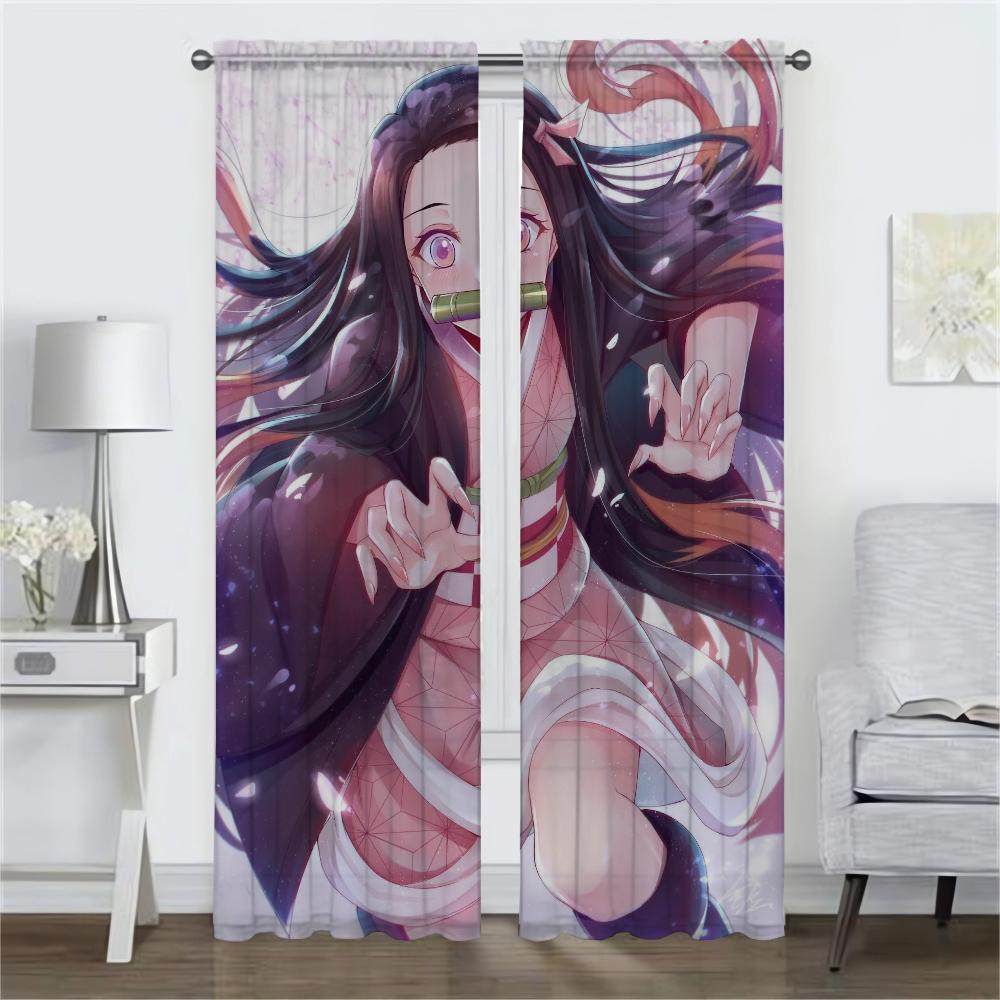 Шторы Demon Slayer для детской комнаты, перегородки для домашнего интерьера, 2 шт., тюль для спальни, затемняющие шторы для гостиной