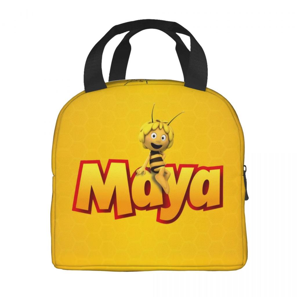 Maya The Bee With Flowers Cartoon Insulated Lunch Bags Food Bag Portable Thermal Cooler Lunch Boxes For Picnic