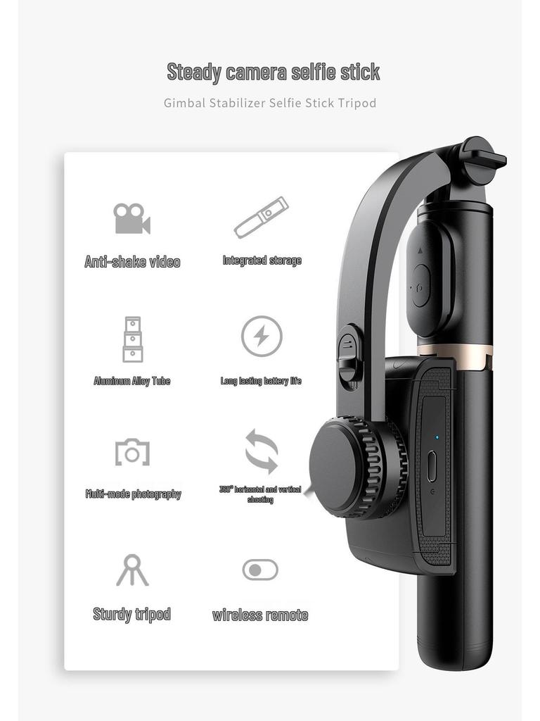 Q08 Bluetooth Selfie Stick: Anti-shake Gimbal, Mini Phone Holder, Desktop Tripod