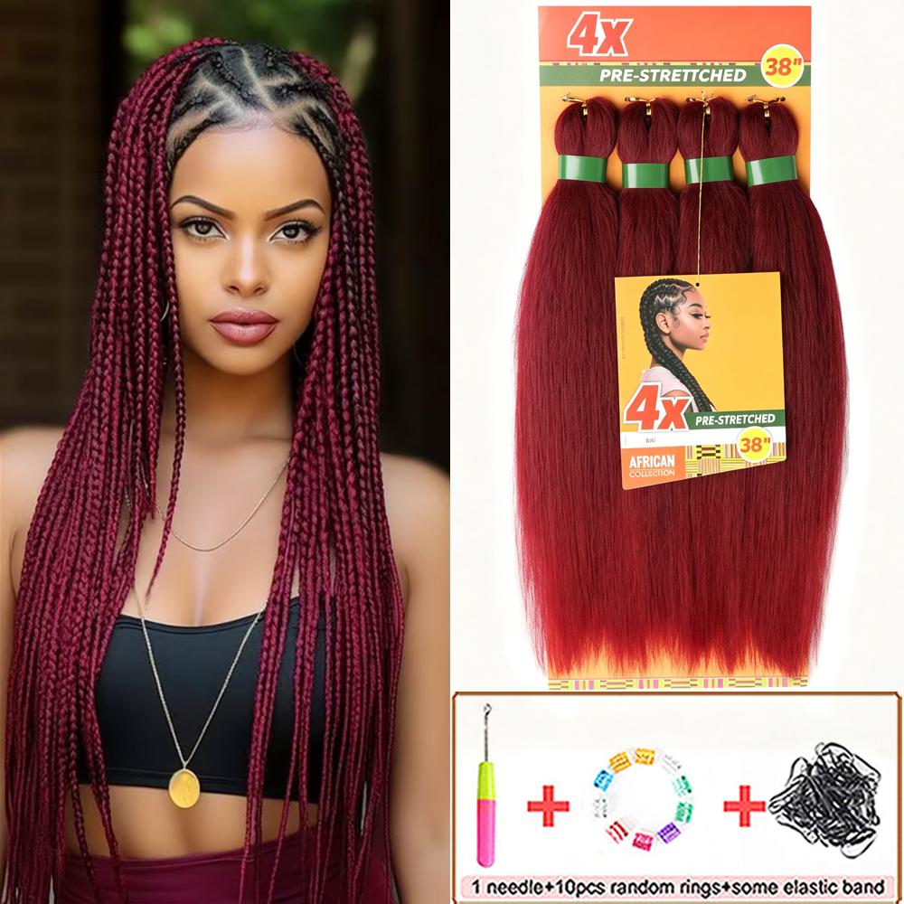 Braiding Hair Pre Stretched 4X Braid 19 Inch Ombre Braiding Hair Black Synthetic Fake Hair Extensions for Braids Women