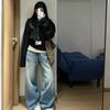 High Street Washed Ripple Denim Wide Leg Trousers Women Drape High Waist Loose Thin Straight Dragging Trousers Jeans for Women Long Denim Pants