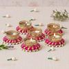 Set of 6 Pink & Golden Round Shaped Beaded Decorative Tea Light Candle Holders - Perfect for Diwali, Navratri, and Christmas Festivals