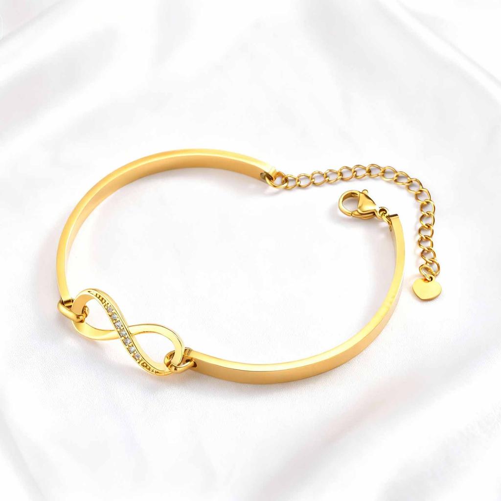 Luxury Zircon Endless Love Infinity Symbol Bracelet for Women, Stainless Steel Adjustable Bangle, Fashion Party Jewelry Gifts