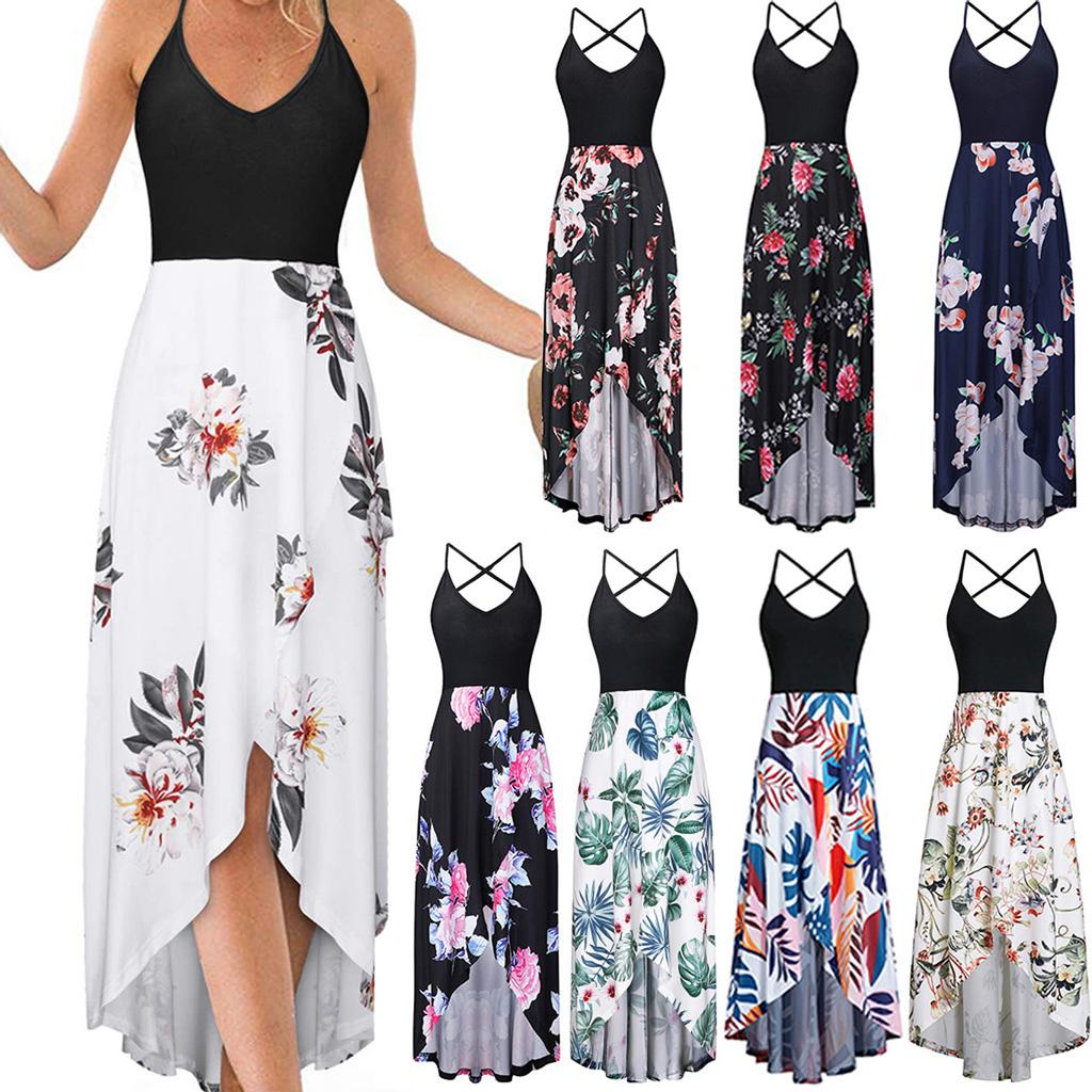 Fashion Casual V-Neck Sleeveless Strap Open Back Sexy Print Dress