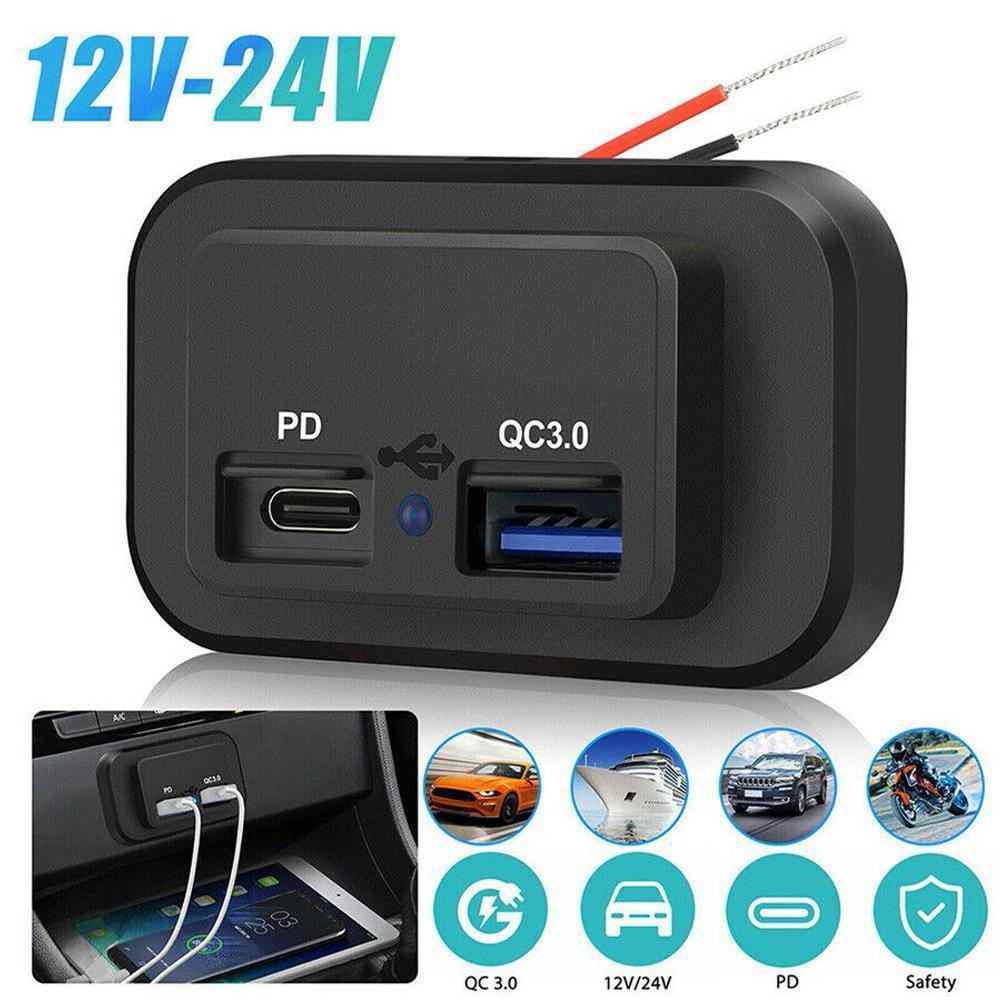 12-24V 4.8A Dual USB Charger Power Socket Adapter Charging Panel Mount for Motorbike Car Boat ATV UTV Camper Caravans