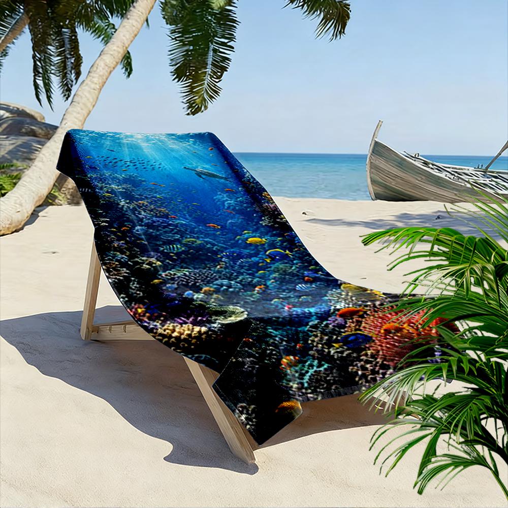 Underwater Coral Reef Scene Beach Towel Beach towel quick-drying for travel outdoor sports jogging beach and swimming