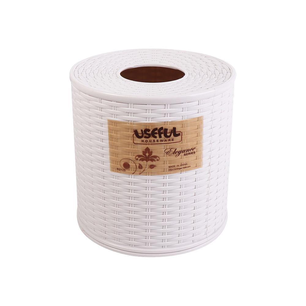 Beige/Dark Brown Simulation Rattan Tissue Storage Box Decorative Roll Paper Rack Container Kitchen