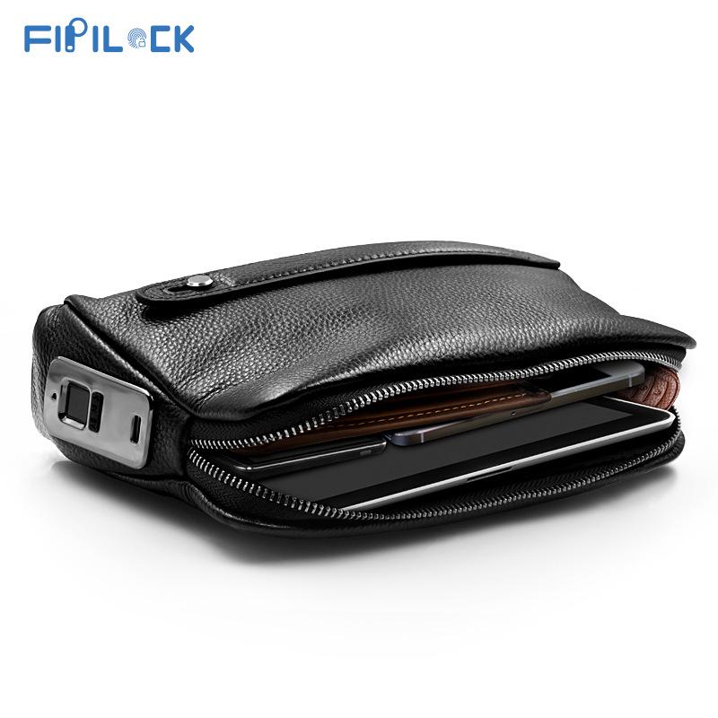 Men's Genuine Leather Clutch with Waterproof, Anti-Theft, Smart Fingerprint Lock