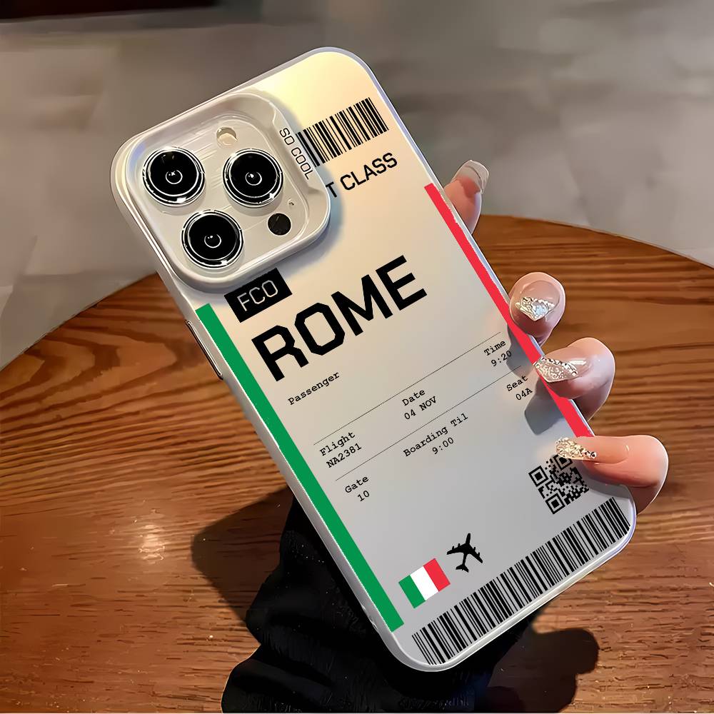 Италия Авиабилет Чехол для телефона iPhone 16 15 14 13 12 11 Plus Pro Max разноцветный Лазерный Аврора Ударопрочный Funda Чехол
