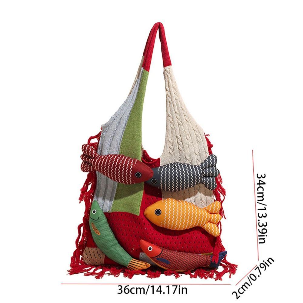 Summer Cotten Crochet Shoulder Bag Large Capacity Tote Bag Hollow Out Weave Bag Shopping Bag