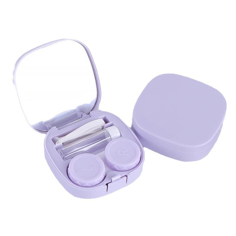 Compact Minimalist Contact Lens Case with Mirror - Leak-proof, Double-Compartment Storage