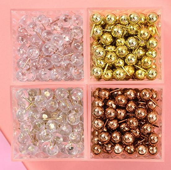 Набор из розово-золотых кнопок и скрепок с длинным хвостом — креативный офисный комплект