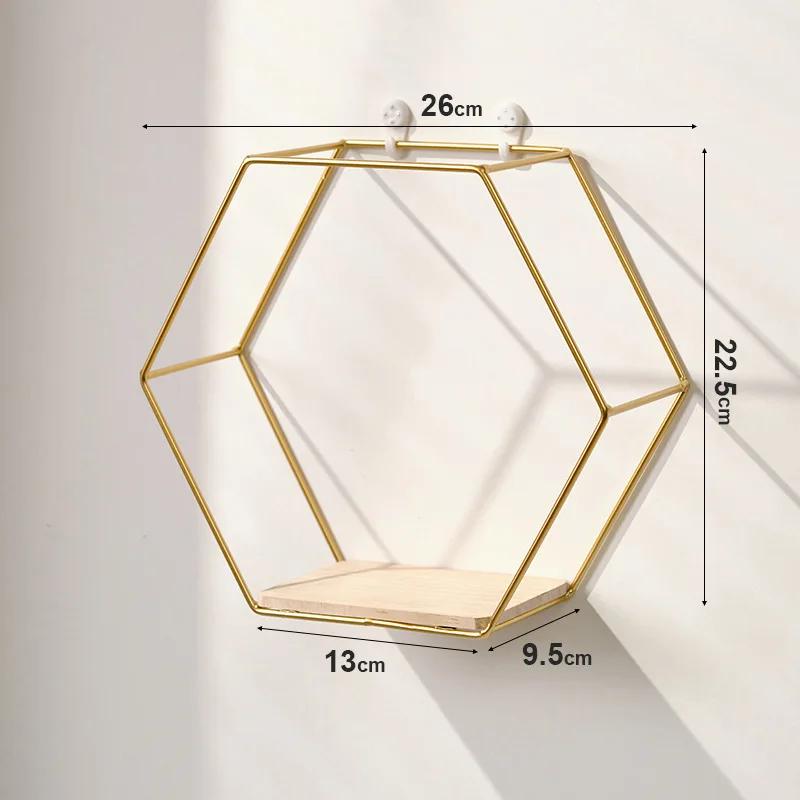 Iron Art Storage Shelf Wall Mounted Hexagon Storage Holder Storage Rack for Bedroom Living Room Office Organizer Decor