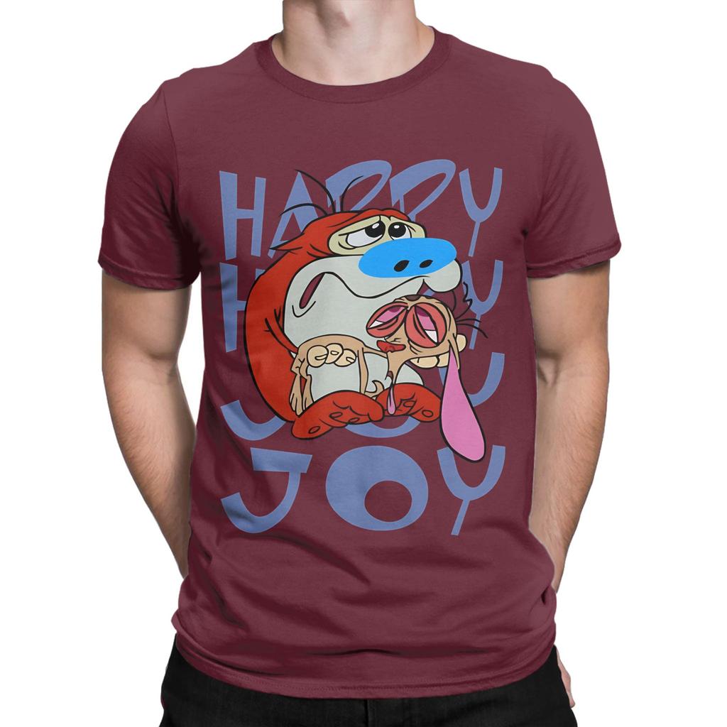 Ren And Stimpy Happy Happy Joy Joy T Shirt Beach TShirts Unisex Cotton O Neck Oversized Tees ShortSleeve Y2k Retro Tshirt