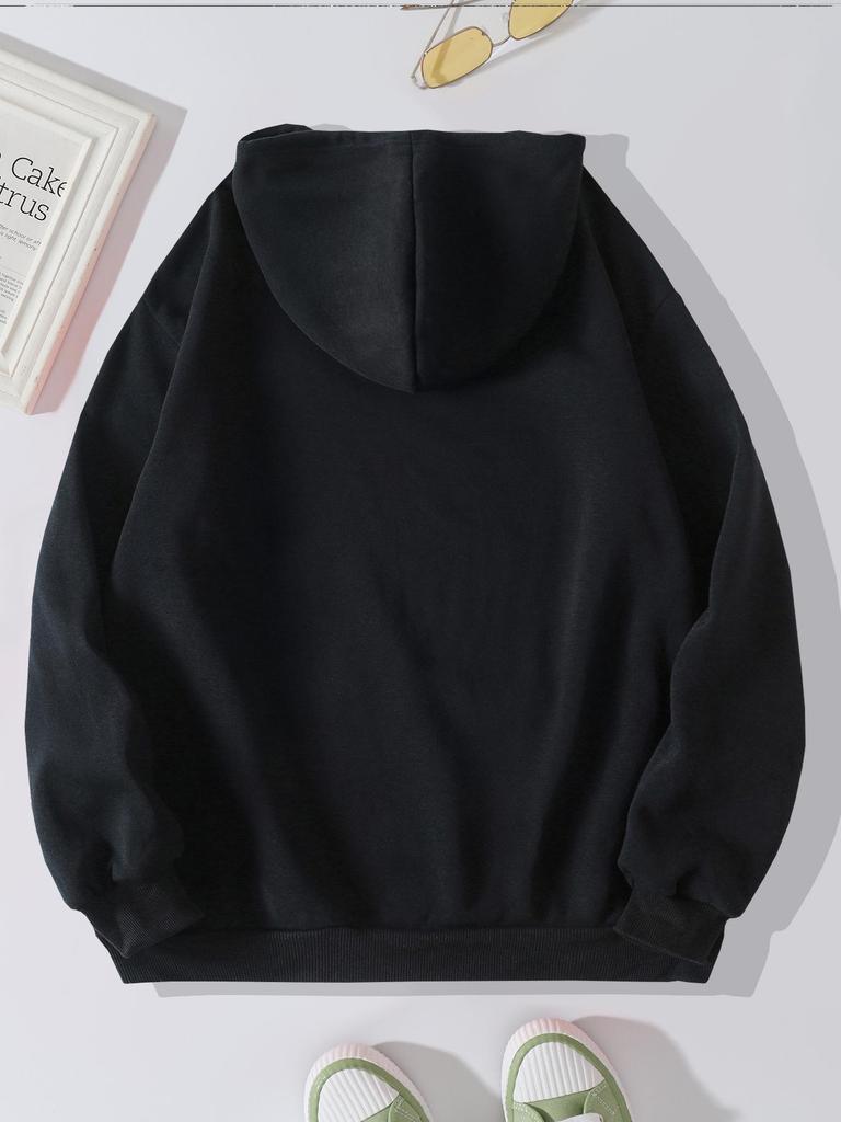 Women's Fleece-Lined Hoodie - Thick, Printed, Loose Pullover for Spring and Autumn