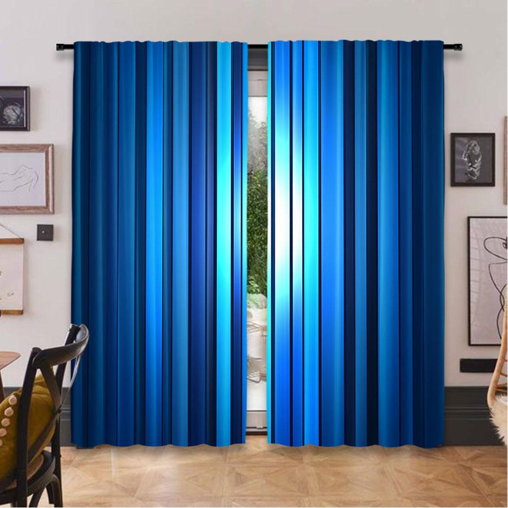 2Pcs Harbour Stripe Curtains Vibrant Nvay Blue With Thin Vertical Lines Modern Design Living Room Bedroom Window Drapes