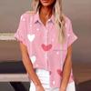 Женская свободная повседневная рубашка с короткими рукавами и отворотом с цифровым принтом и карманом