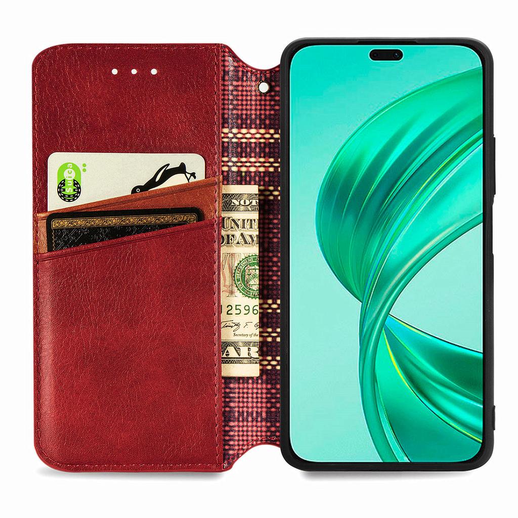PU Leather Case For Honor X7c 4G/200 Smart 5G/Play 60 Plus 5G Rhombus Imprint Wallet Stand Phone Cover