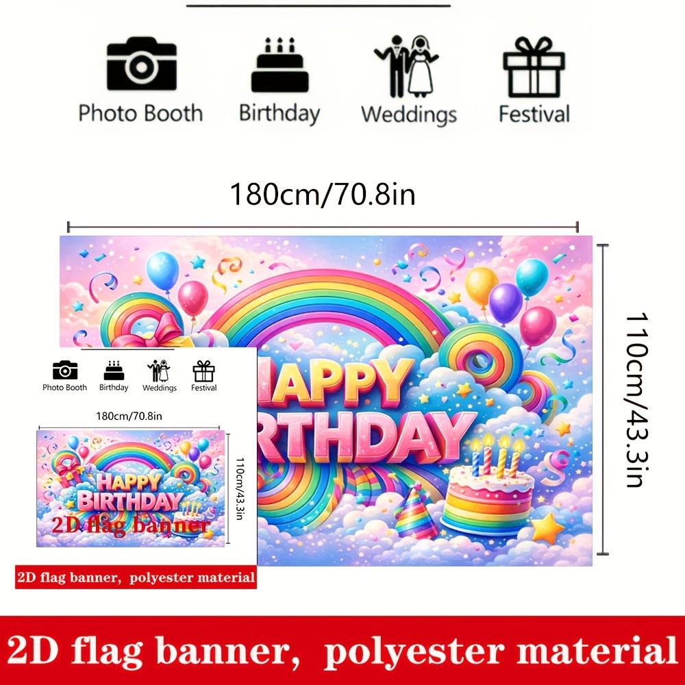 Happy Birthday Banner Backdrop Rainbow Balloons Gift Boxes Stars Streamers