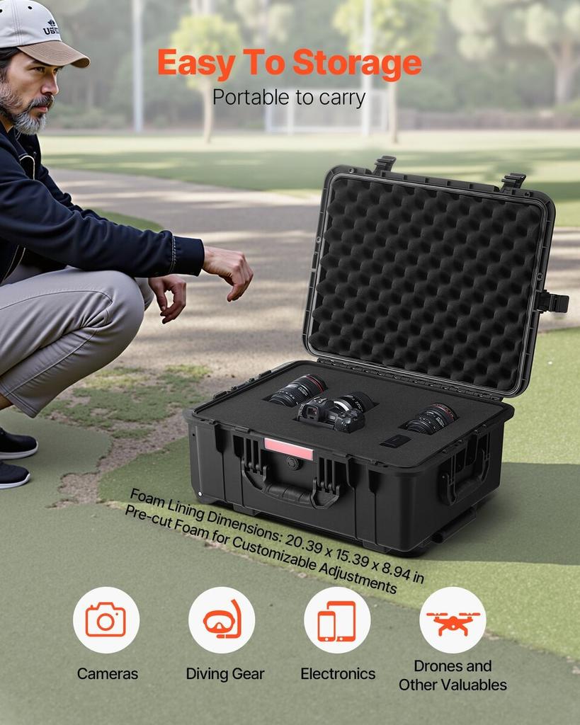 2.5 Cu.ft Weatherproof Hard Case Rolling Wheels & Retractable Handle Black