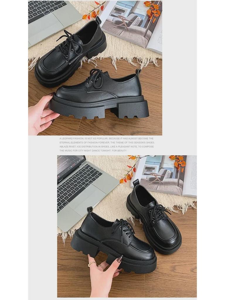 Женские черные кожаные мокасины Mary Jane 2024 года: Британский стиль на толстой подошве — идеально подходит для осенних юбок.