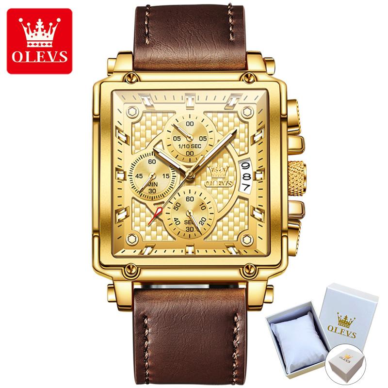 OLEVS 9925 With Gift Box Top Watch Square Multifunction Sports Quartz Watch Luminous Men's Watch