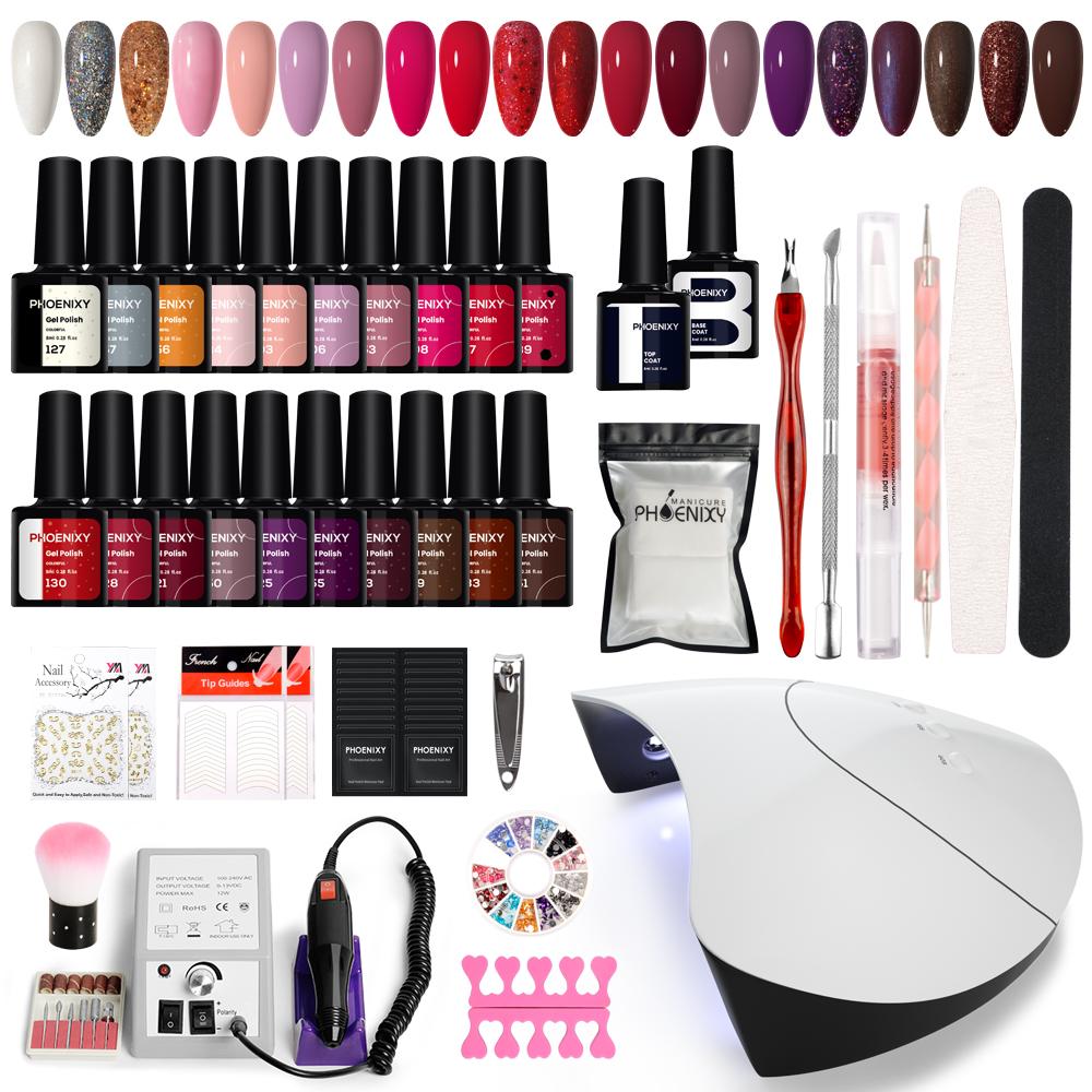 Набор гелей для ногтей PHOENIXY, 20 лаков для ногтей, 3 фрезы для УФ-геля, лампа для наращивания ногтей, 36 Вт, набор гель-лаков и аксессуаров