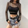 Пляжный сексуальный ажурный сетчатый топ с длинным рукавом и круглым вырезом для женщин