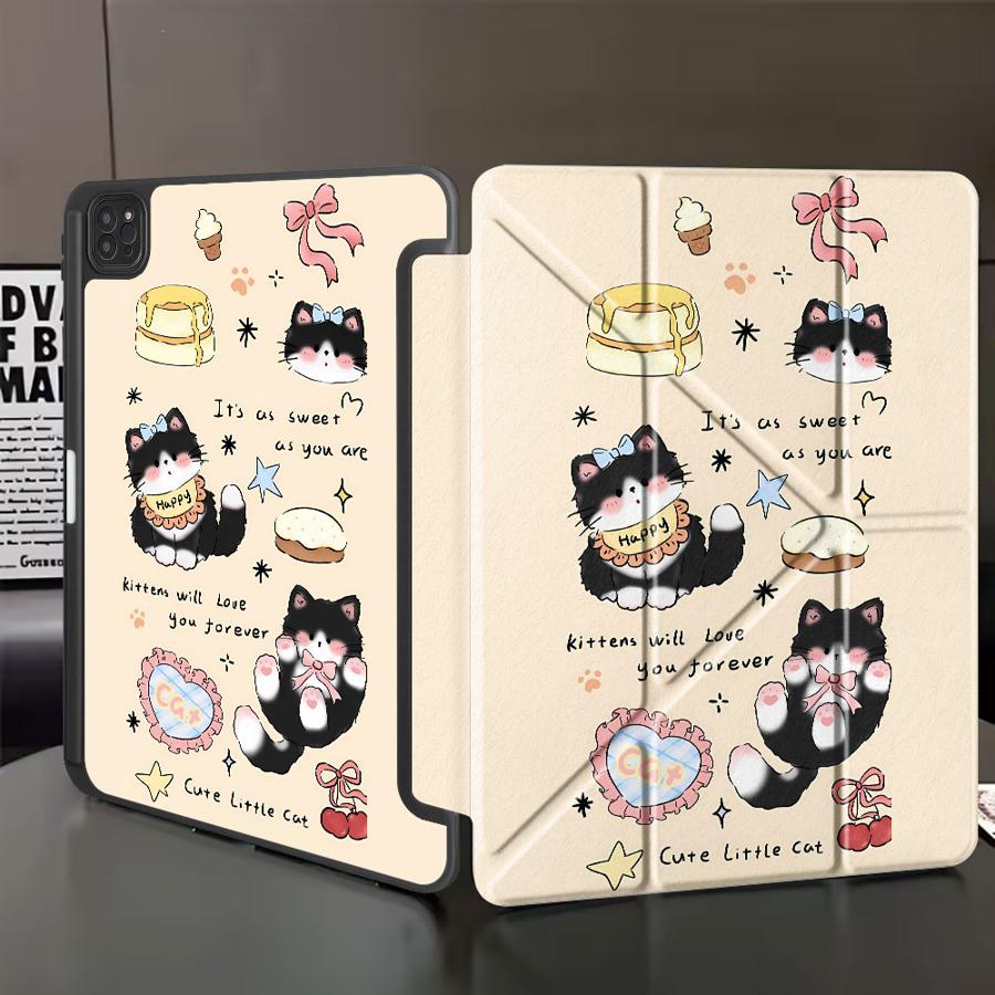 Черный Чехол-Подставка Кот Чехол для Планшета Для iPad Mini 6 7 Pro 2025 Air 4 5 M3 M2 1 2 M4 11дюймов Pro 11-го 10-го 9-го 8-го 7-го 12.9дюймов