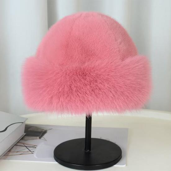 Faux Fur Winter Bucket Hat Solid Color Soft Texture Thickened Warm Plush Hat Gentle Feel Winter Headwear