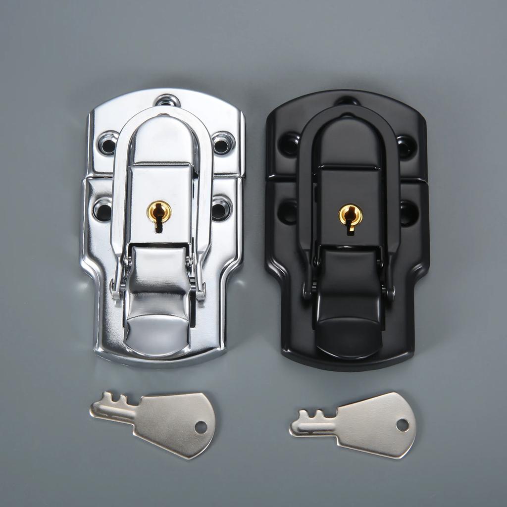89*50mm Copper Core Box Latch Hasp w/ Key Metal Locker Flight Case Electronic Cabinet Suitcase Buckle Toggle Catch Silver/Black