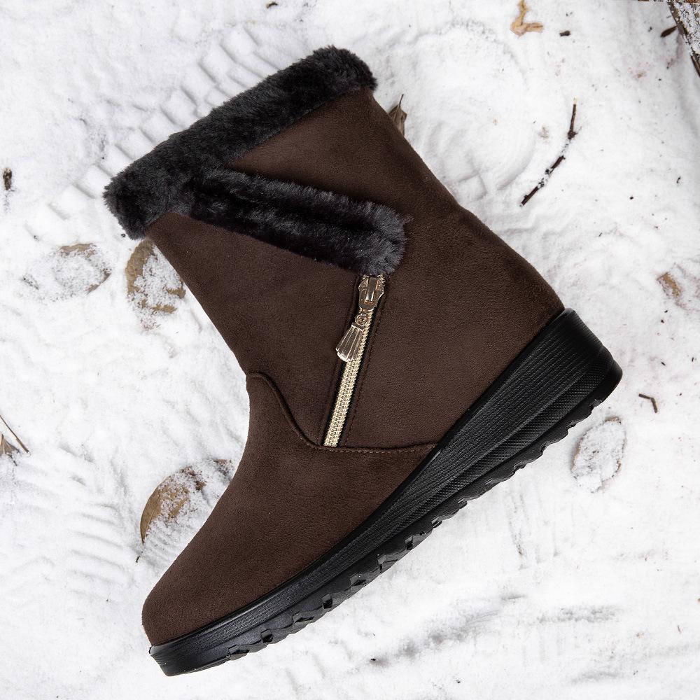 Женские зимние теплые зимние ботинки, повседневная обувь из замши с боковой цепочкой и на низком каблуке